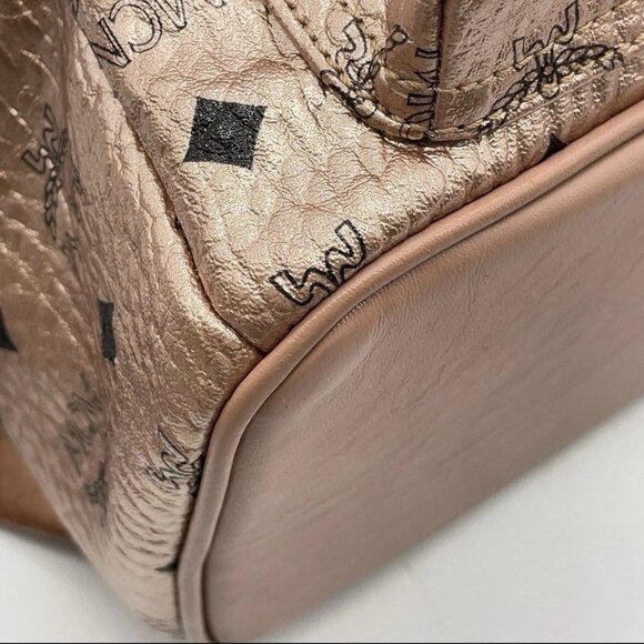 Authentic MCM Visetos Pattern Leather Pink Gold Studded Backpack - Picture 4 of 13